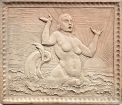 Hans Thoma, Mermaid, 1890s, Ceramic Wall relief, Symbolism
