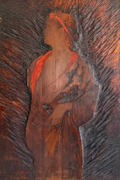 « Femme romaine », 1896, Félix Pardo de Tavera, philippin, huile, pyrogravure, bois sculpté