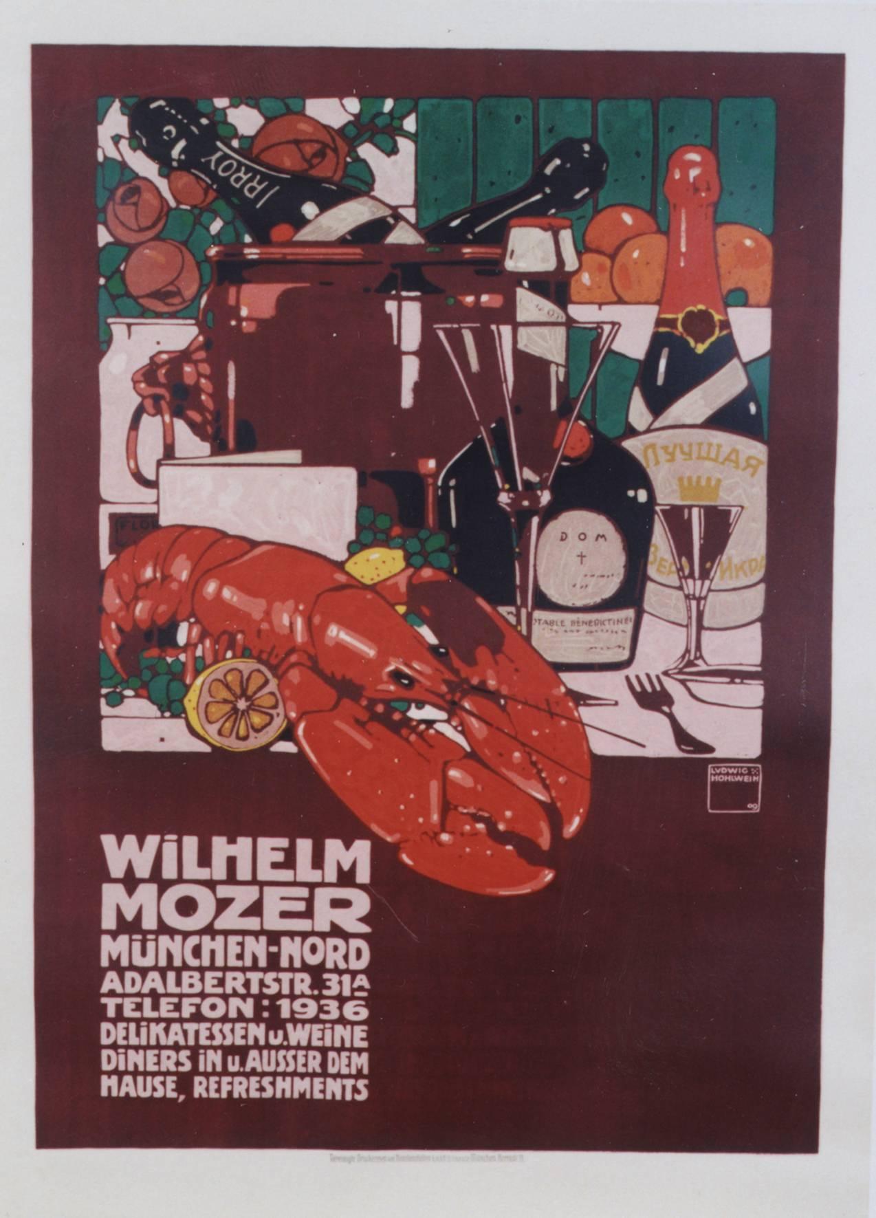 Ludwig Hohlwein Still-Life Print – Wilhelm Wilhelm/Mozer/Munchen-Nord/Adalbertstr. 31A/Telefon 1939 /Delikatessen. 