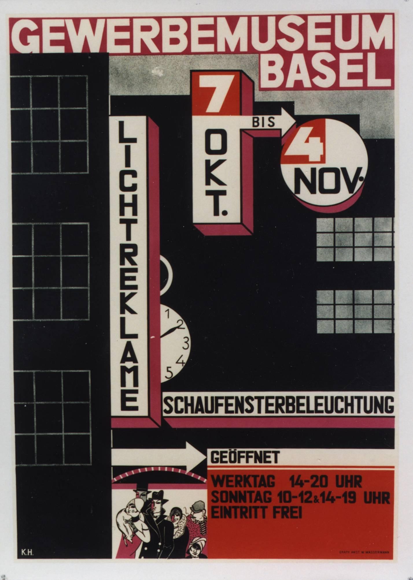 Charles [Karl] Hidenlang Abstract Print – Gewerbemuseum, Basel/Licht Reklame. 1928. 