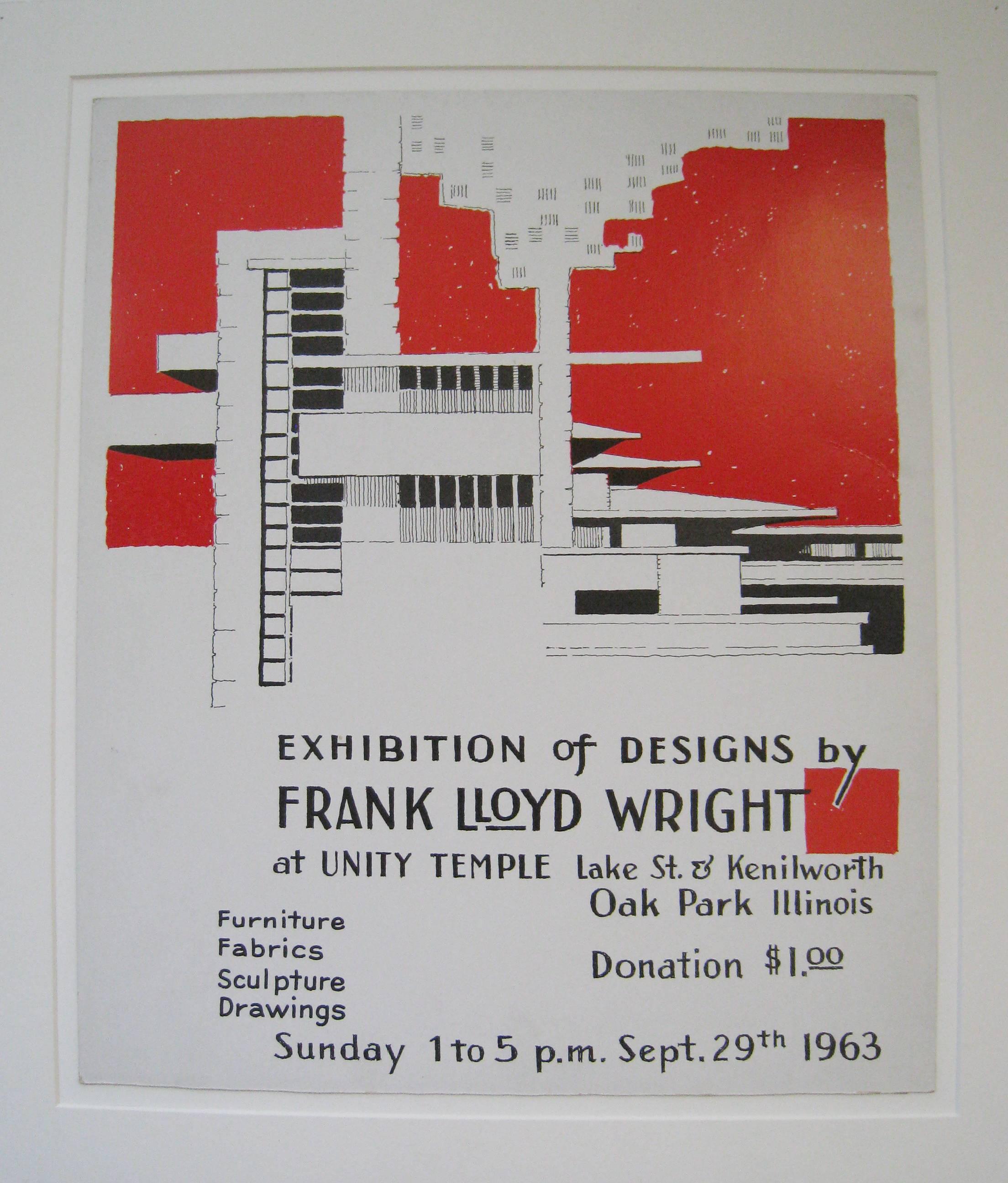 Exhibition of Designs by Frank Lloyd Wright at Unity Temple. Lake St. Kenilworth