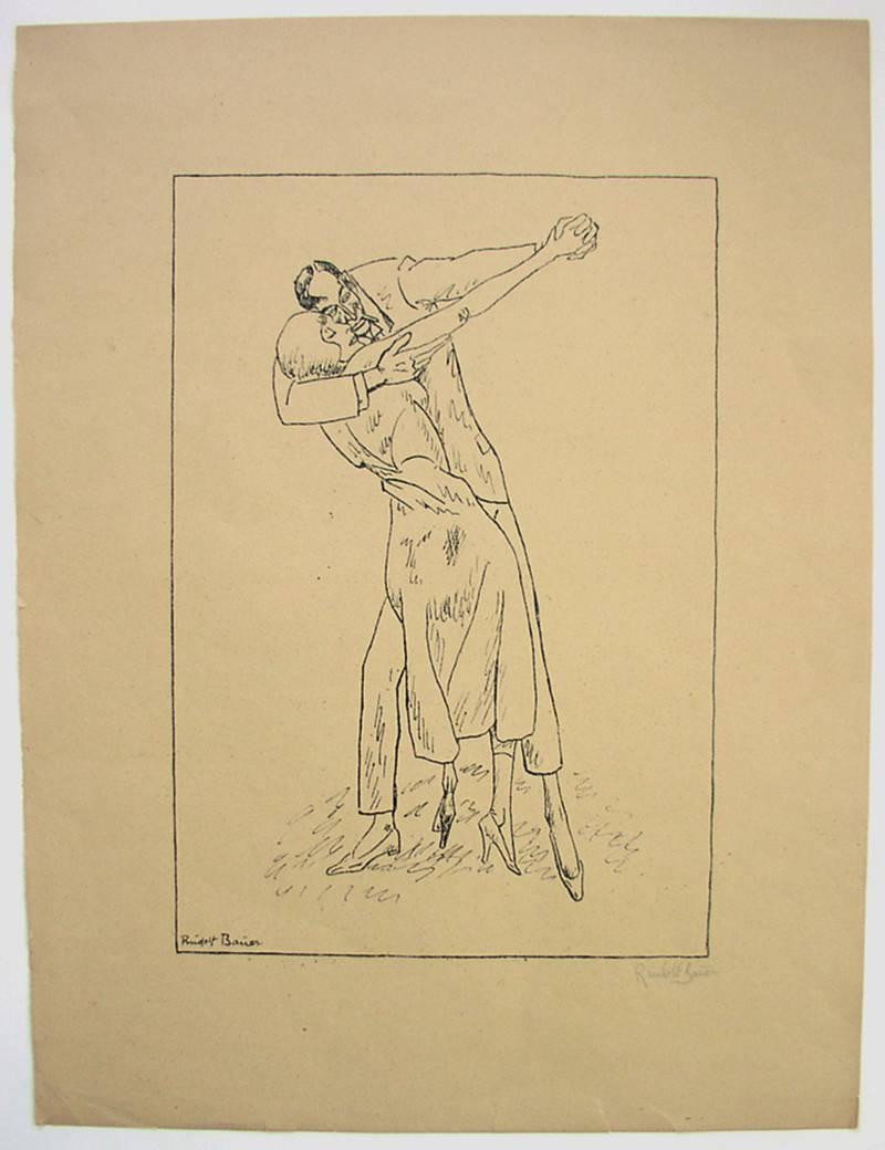 Rudolf Bauer Figurative Print -  Couple dancing. 