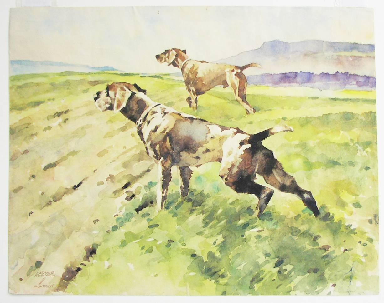 Ludwig Hohlwein Animal Art - Dogs in Field