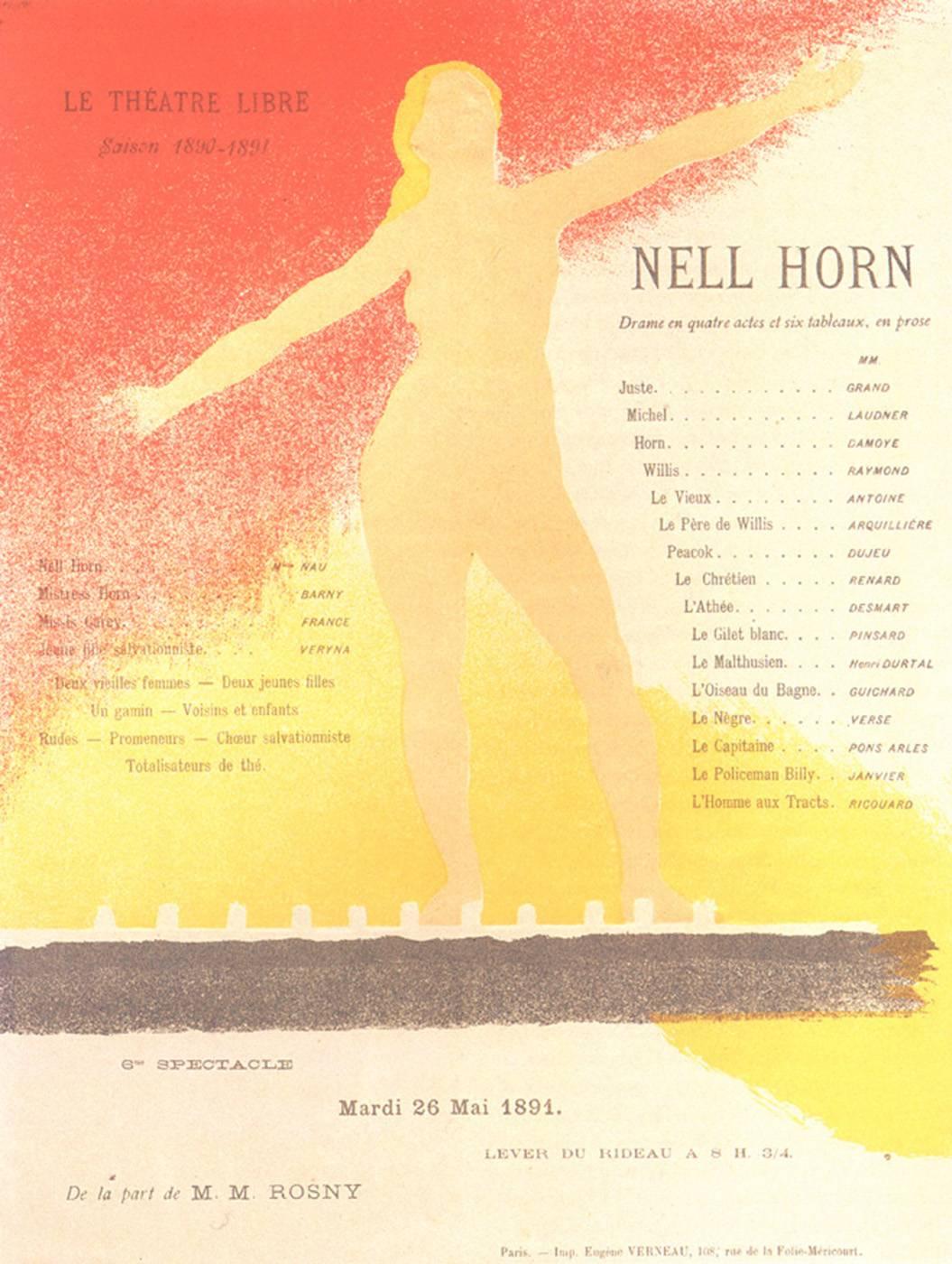 Alexandre Charpentier Figurative Print - Nell Horn. Program pour Le Theatre Libre. Saison 1980-91.  May 25 1891