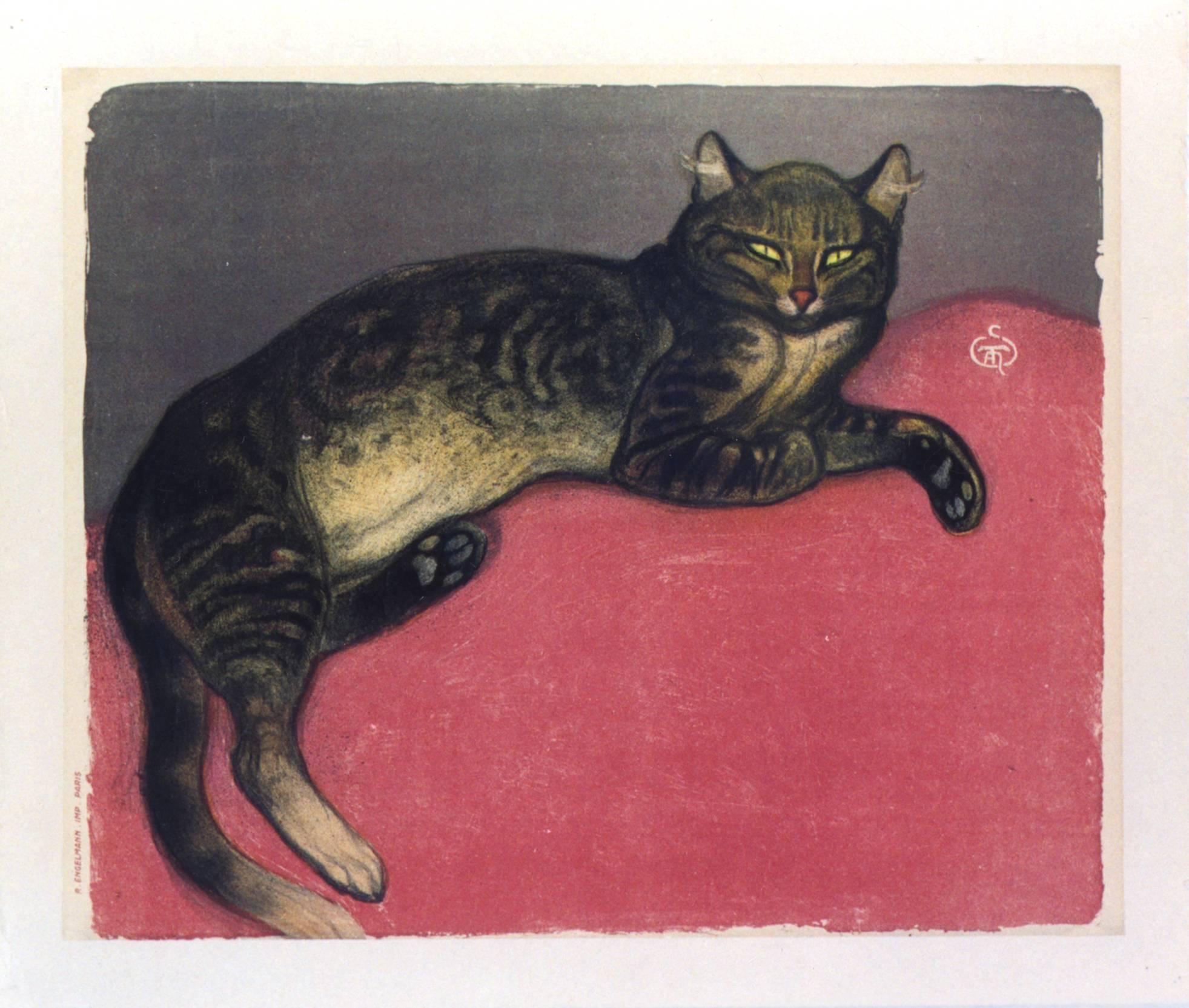 Théophile Alexandre Steinlen Animal Print - L'Hiver-Chat sur un Coussin (Winter Cat)