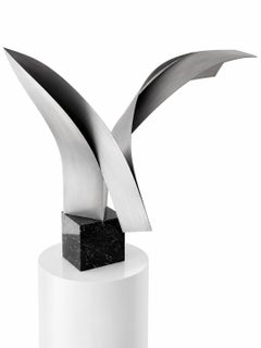 Bird Sculpture, Mid-Century Modern Aluminum on Marble Base, Signed