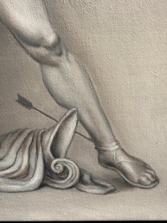 Wounded Achilles En Grisaille Oil on Canvas Painting by Philip Melville Courtney