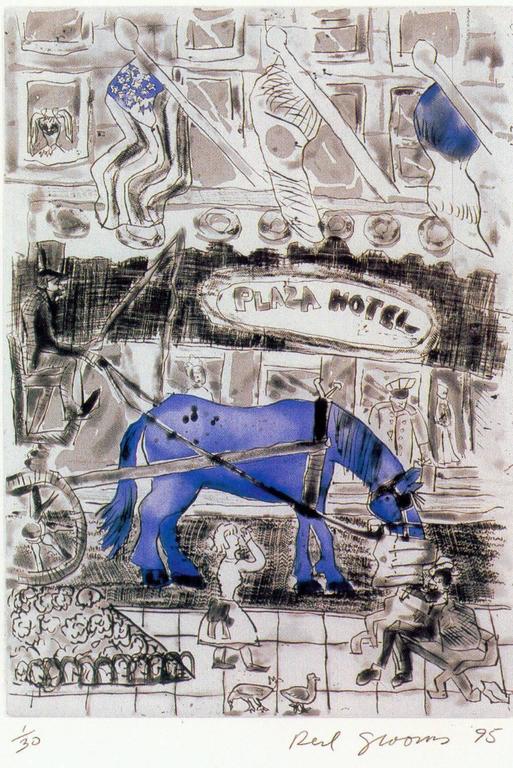 Red Grooms Figurative Print - New York Sweet: Piebald Blue