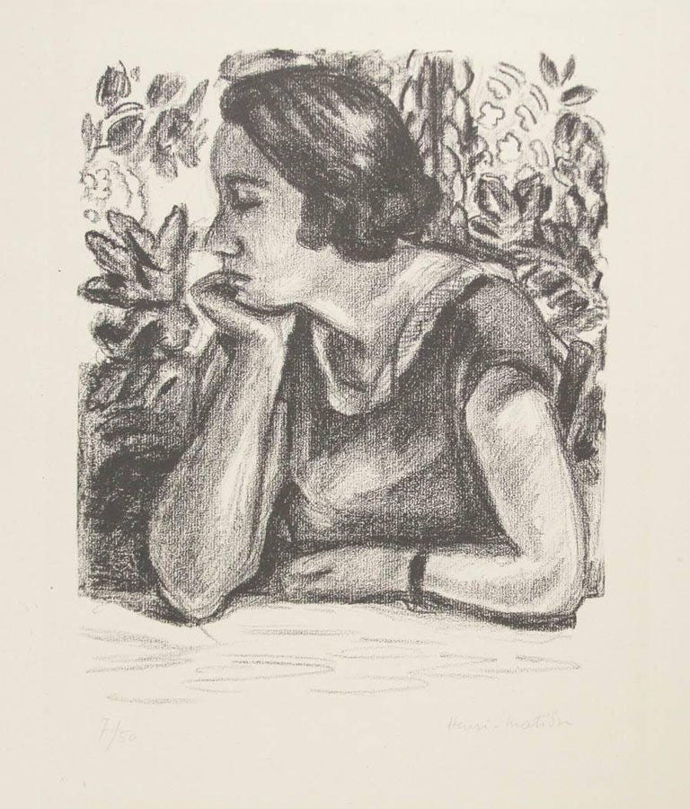 Henri Matisse Figurative Print - Visage de profil reposant sur un bras, paravent