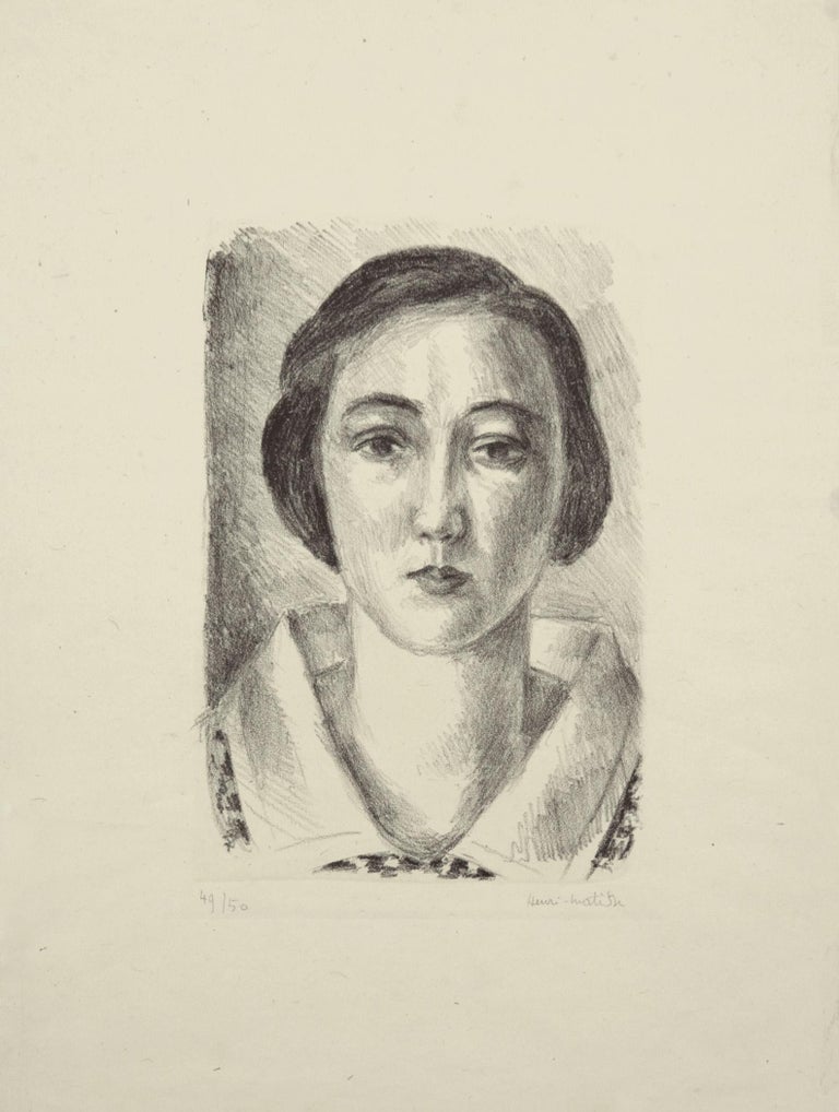 Henri Matisse Portrait Print - Jeune fille en robe fleurie au col d'organdi