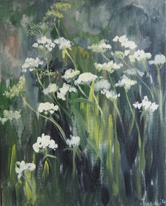 Fleurs de sureau au bord de la rivière — Peinture paysagiste impressionniste contemporaine