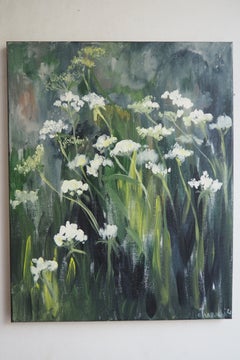 Fleurs de sureau au bord de la rivière — Peinture paysagiste impressionniste contemporaine