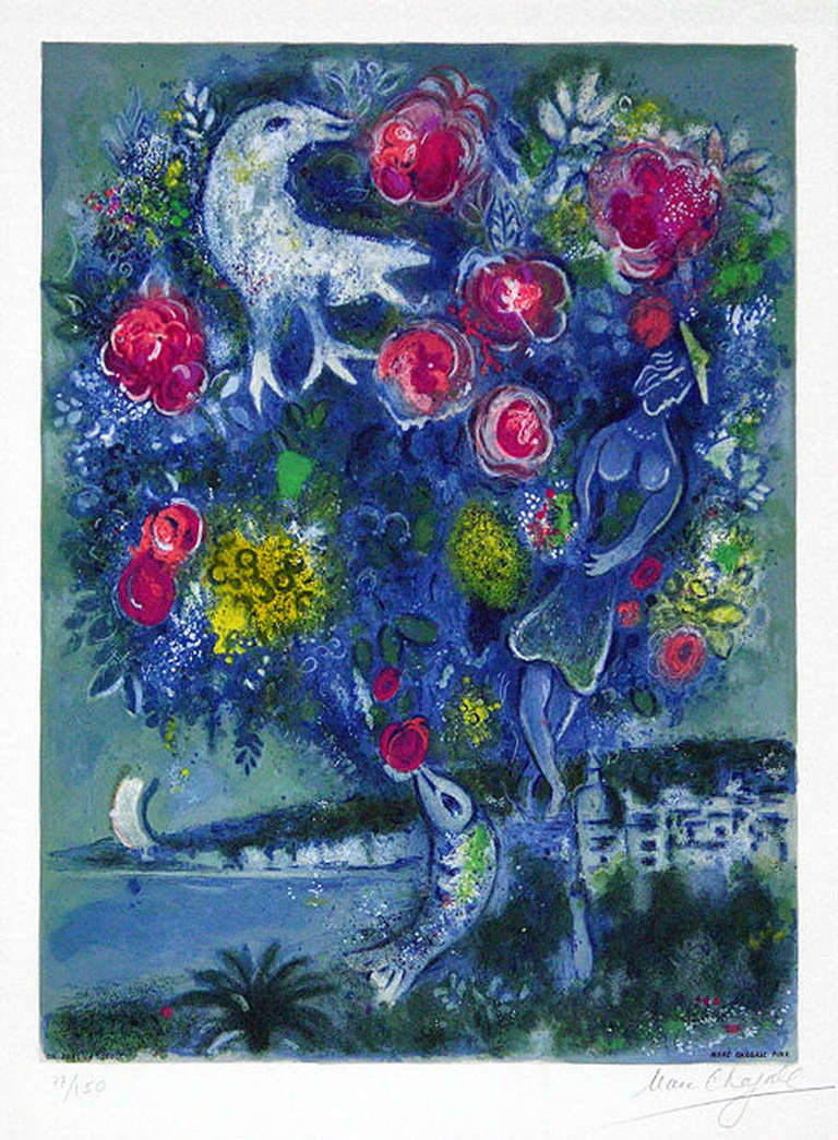Angel Bay with a Bouquet of Roses - Print by Marc Chagall