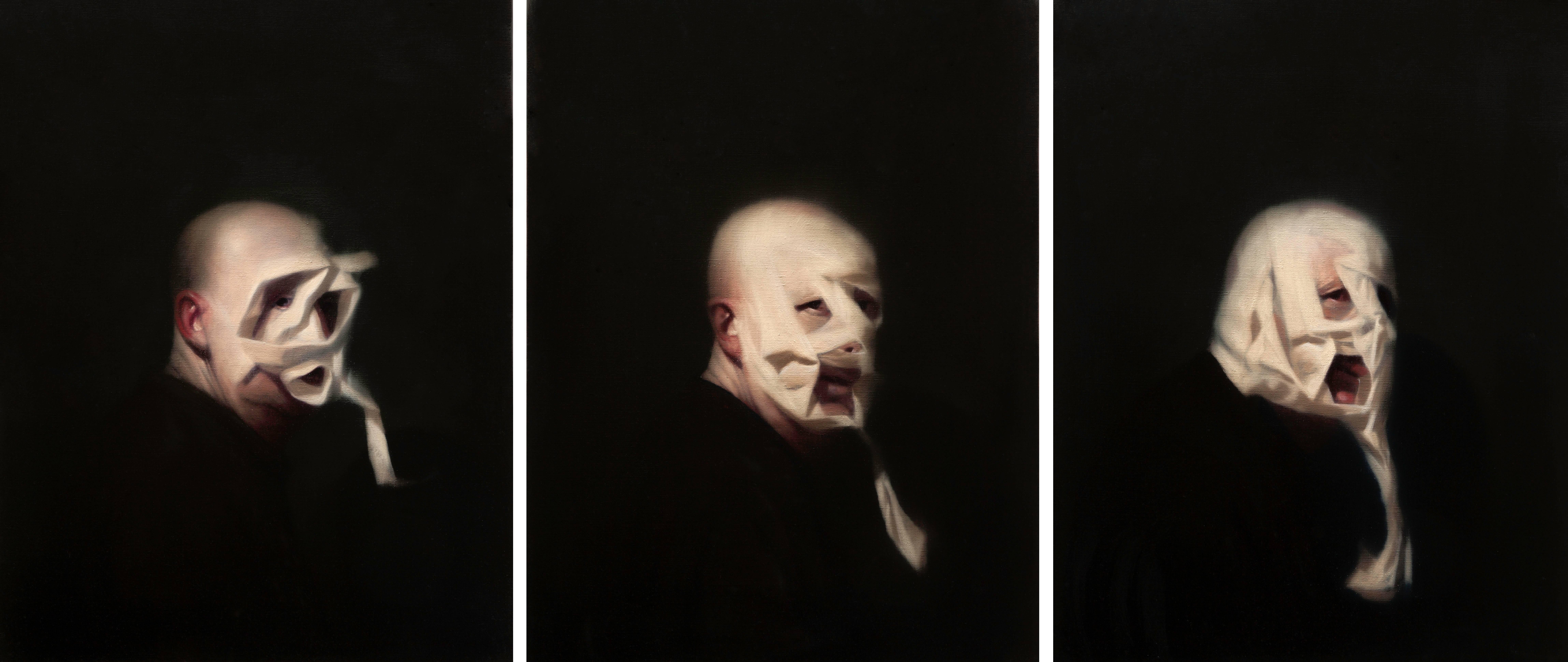 Ken Currie Portrait Painting - Metamorphosis (triptych)
