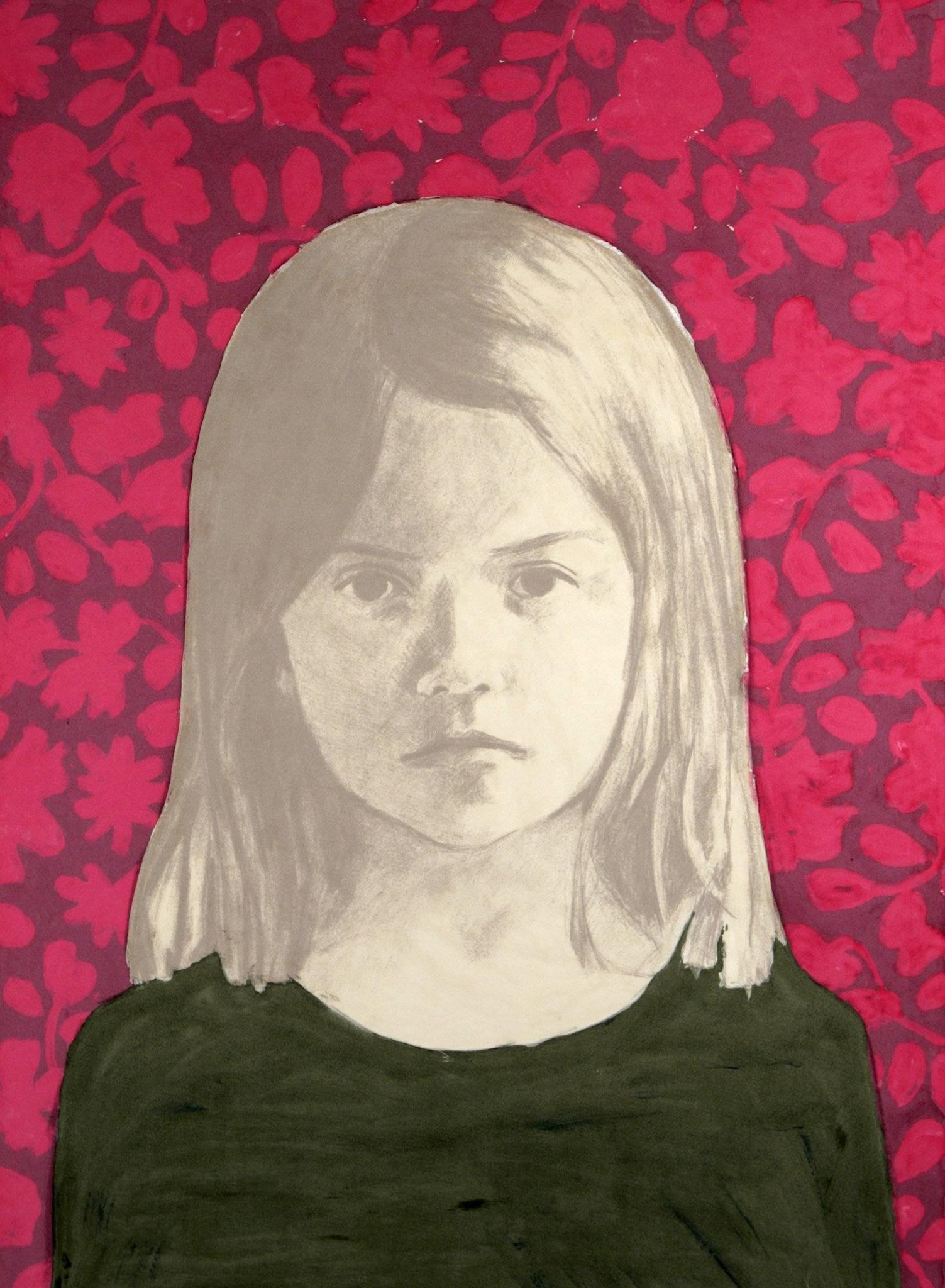 Claerwen James Portrait Print - Girl 1, Pink, Green