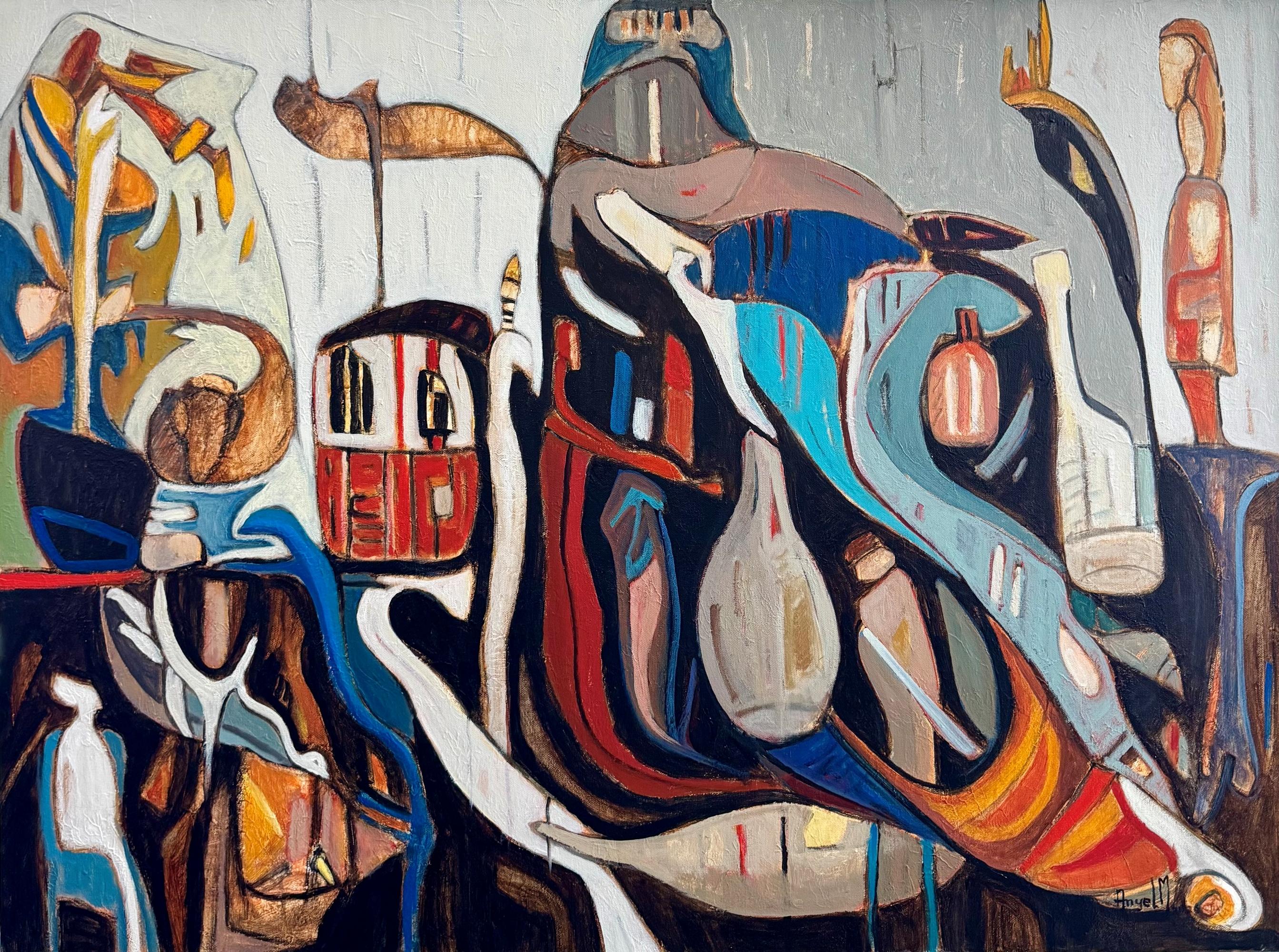 Cómo vuela el tiempo - Pintura acrílica sobre lienzo, Abstracto, 30in x 40in