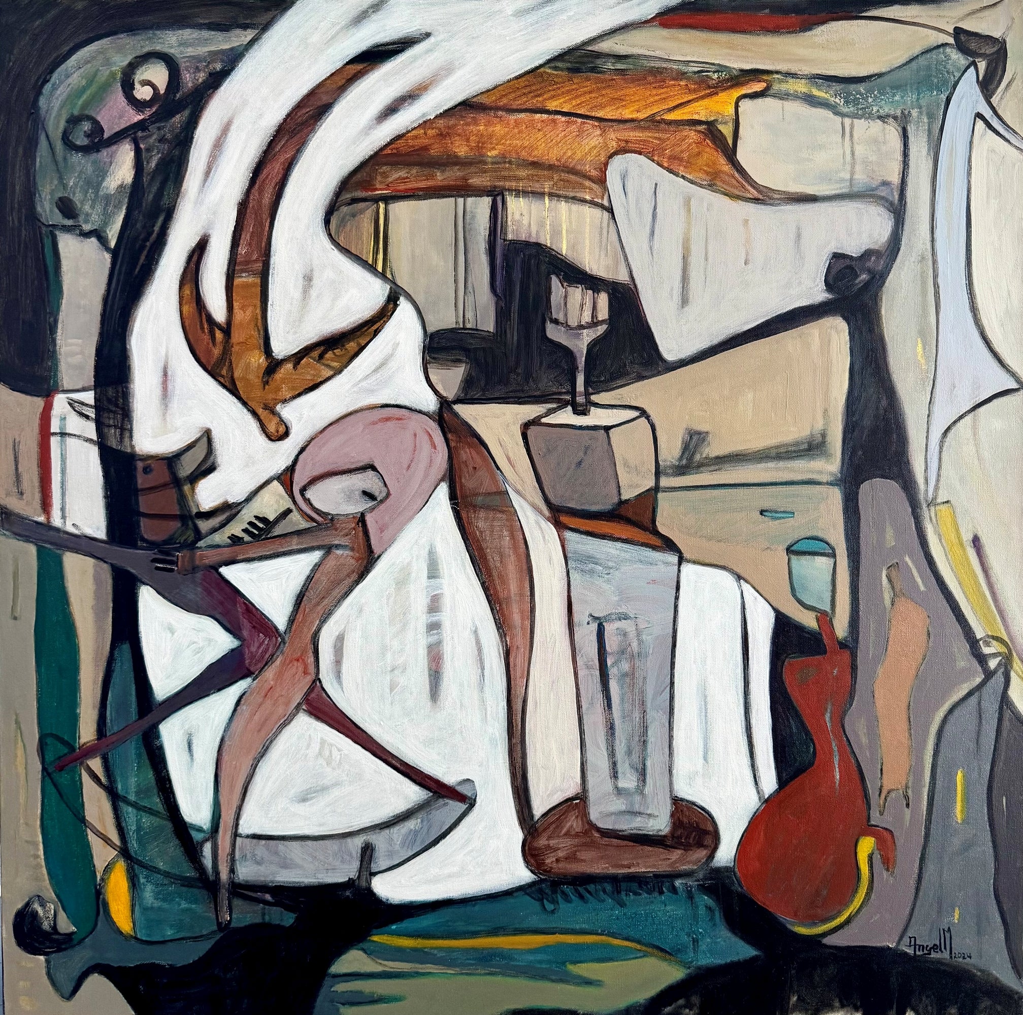 „The Space Between Us“ – Acrylgemälde auf Leinwand, abstrakt, 36 Zoll × 36 Zoll
