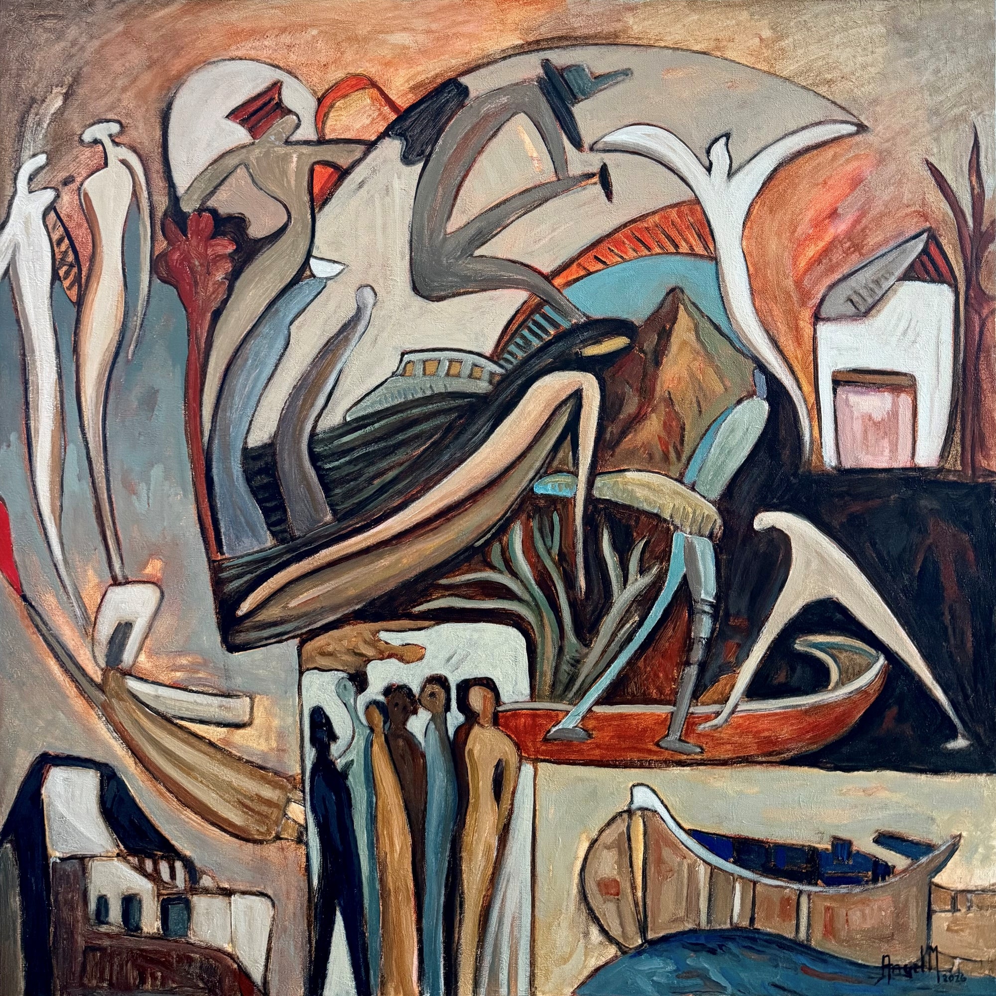 „The Way Home“ – Acrylgemälde auf Leinwand, abstrakt, 36 Zoll x 36 Zoll