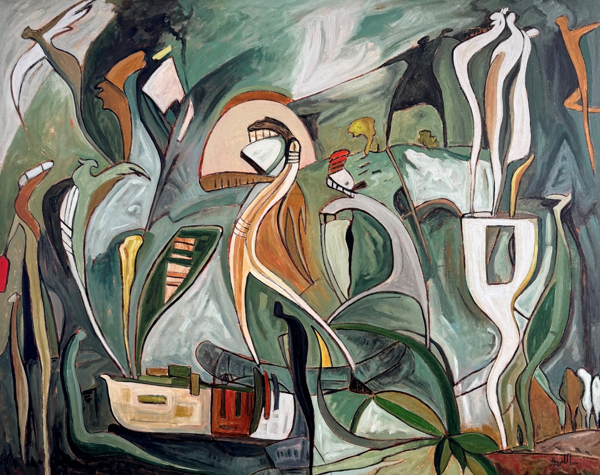 "In Creation" - Pittura acrilica su tela, astratta, 48in x 60in