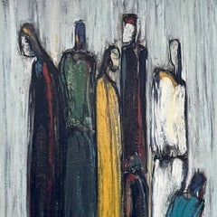 Anime innamorate: acrilico figurativo-astratto su tela, indaco, verde acqua, 30 x 40 pollici