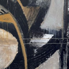 «Silent Reverie» - Pintura abstracta en acrílico sobre lienzo, negro, beige y gris, 36 pulgadas x 36 pulgadas