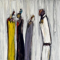 Meant To Be 2: Figurative Abstract Acrylic on Canvas, Yellow and Blue 36 x 48in