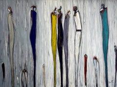 Meant To Be 2: Figurative Abstract Acrylic on Canvas, Yellow and Blue 36 x 48in