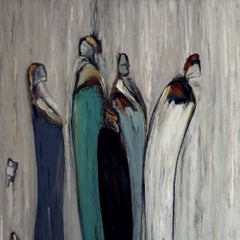 „The Path“ – Acrylgemälde auf Leinwand, Blau, Rot, abstrakt, 48 Zoll x 48 Zoll