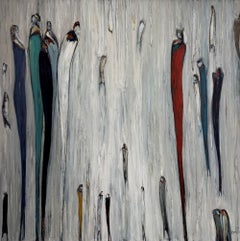 „The Path“ – Acrylgemälde auf Leinwand, Blau, Rot, abstrakt, 48 Zoll x 48 Zoll