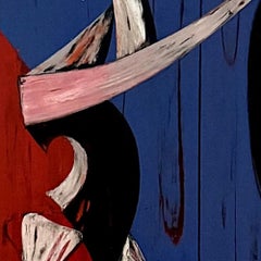 „Passionate Nature“ – Abstraktes Acrylgemälde auf Leinwand, Blau, Rot, 30 Zoll x 36 Zoll