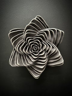 Black Melantha, Contemporary Hand-Sculpted Black Porcelain Floral Wall Sculpture