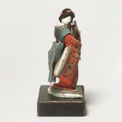 Hina-Ningyo. Female Musician Doll, Edo Period, Gofun, Silk, Wood and Straw, 33cm