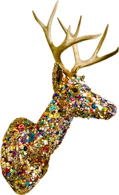 Prince II Right Facing Sculpture, American Modern, Mixed Media, faux deer mount