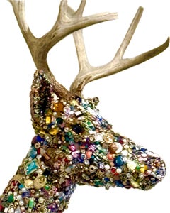 Prince II Right Facing Sculpture, American Modern, Mixed Media, faux deer mount