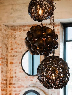Round Found Obeject welded Iron collage chandelier sphere by artist K.Kainz