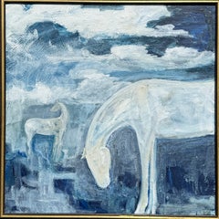 "What Dreams May Come", dipinto a olio in stile impressionista occidentale raffigurante un cavallo, dai toni blu, di Kainz