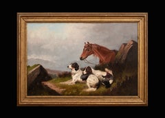 Cani da caccia/Setter inglesi e cavallo dopo la caccia al gallo cedrone, datato 1894 C