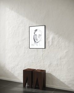 Kubistisches Frauenporträt – Graphitzeichnung auf Papier, modernistische figurative Kunst, 2003