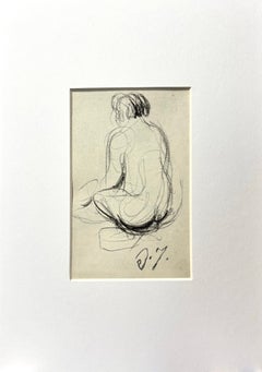 Mid-Century French Charcoal Figure Study of a Seated Nude on Paper, circa 1950