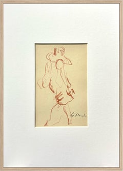 French Mid-Century Figurative Sanguine Drawing of an Elegant Woman in Hat, 1950