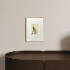 Disegno di una figura femminile francese della metà del secolo, a carboncino e inchiostro su carta, 1950 circa