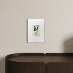 Mid-Century French Charcoal and Ink Drawing of an Elegant Woman in Hat and Dress