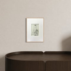 Original Mid-Century French Charcoal Drawing of a Mother and Daughter on Paper