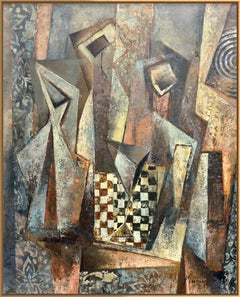 Peinture à l'huile abstraite cubiste polonaise originale, œuvre d'art moderne géométrique sur toile