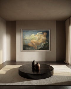 Léda et le cygne, peinture à l'huile symboliste allemande sur toile représentant un thème mythologique