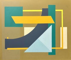 German Geometric Abstract Acrylic Painting on Canvas, 1990, Mid-Century Modern