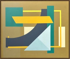 German Geometric Abstract Acrylic Painting on Canvas, 1990, Mid-Century Modern