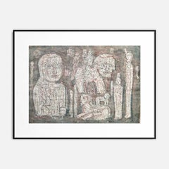 Polish-French Mid-Century Figurative Mixed Media on Paper, Etruscan-Inspired Art