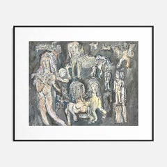 Mid-Century Polish Figurative Mixed Media on Paper, Etruscan-Inspired Figures