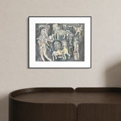 Mid-Century Polish Figurative Mixed Media on Paper, Etruscan-Inspired Figures